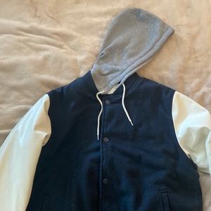 Hooded varsity bomber jacket